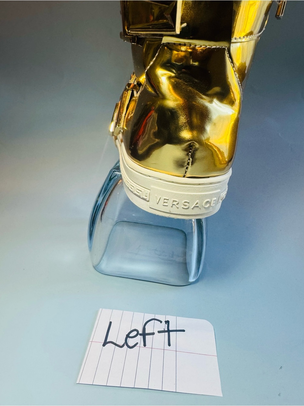 Versace Metallic Gold High-Top Sneakers with Medusa Plaques - Picture 12 of 16